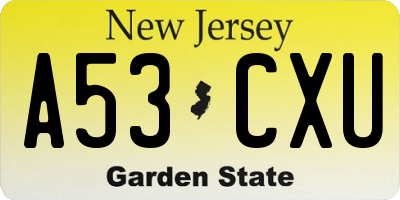 NJ license plate A53CXU
