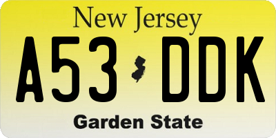 NJ license plate A53DDK