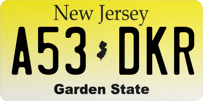 NJ license plate A53DKR