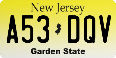 NJ license plate A53DQV