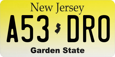 NJ license plate A53DRO