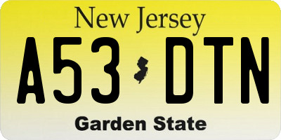 NJ license plate A53DTN