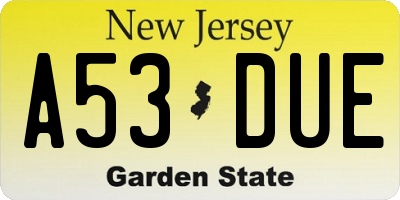 NJ license plate A53DUE