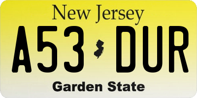 NJ license plate A53DUR