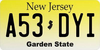 NJ license plate A53DYI