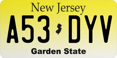 NJ license plate A53DYV