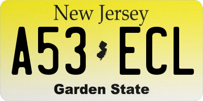NJ license plate A53ECL