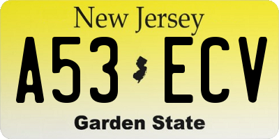 NJ license plate A53ECV