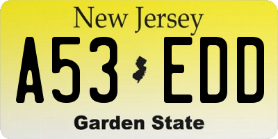 NJ license plate A53EDD