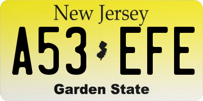 NJ license plate A53EFE
