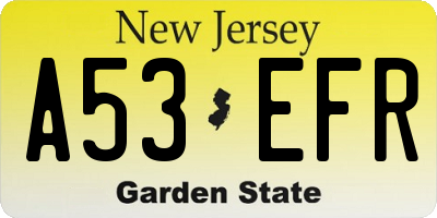 NJ license plate A53EFR