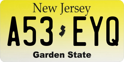 NJ license plate A53EYQ