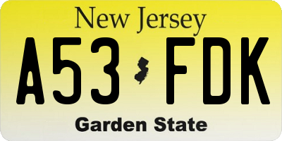 NJ license plate A53FDK