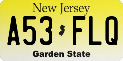 NJ license plate A53FLQ