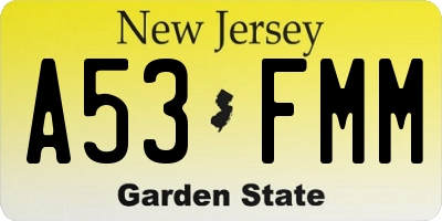 NJ license plate A53FMM