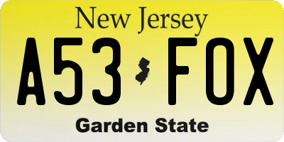 NJ license plate A53FOX