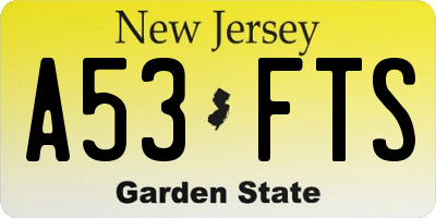 NJ license plate A53FTS