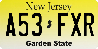 NJ license plate A53FXR