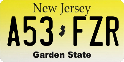 NJ license plate A53FZR