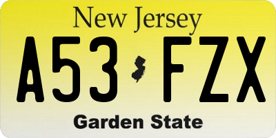NJ license plate A53FZX