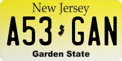 NJ license plate A53GAN