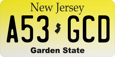 NJ license plate A53GCD
