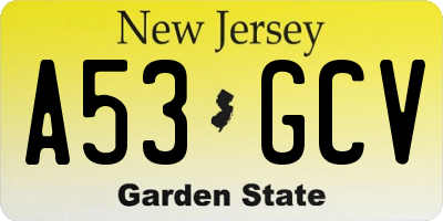NJ license plate A53GCV