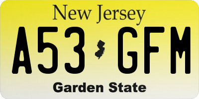 NJ license plate A53GFM