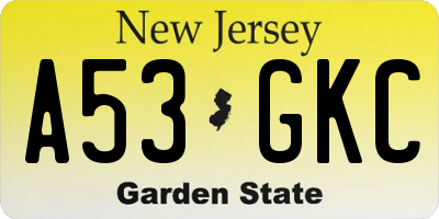 NJ license plate A53GKC