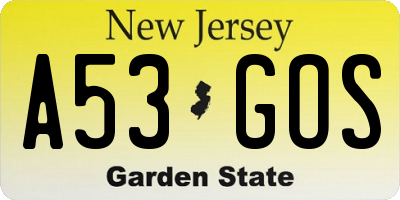 NJ license plate A53GOS