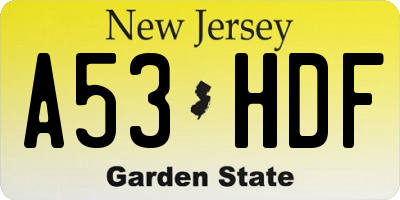 NJ license plate A53HDF
