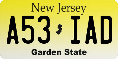 NJ license plate A53IAD