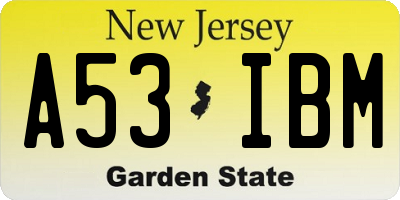 NJ license plate A53IBM