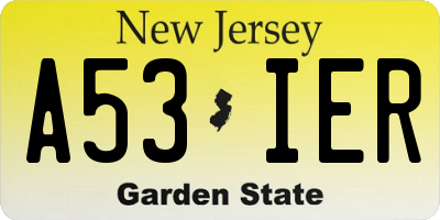 NJ license plate A53IER