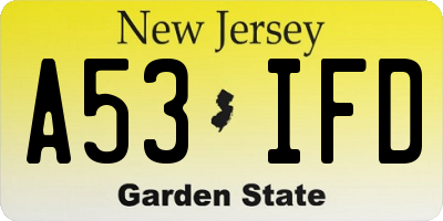 NJ license plate A53IFD