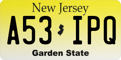 NJ license plate A53IPQ