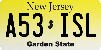 NJ license plate A53ISL