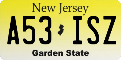 NJ license plate A53ISZ