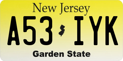 NJ license plate A53IYK