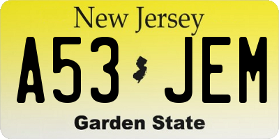 NJ license plate A53JEM