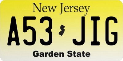 NJ license plate A53JIG