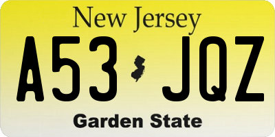 NJ license plate A53JQZ