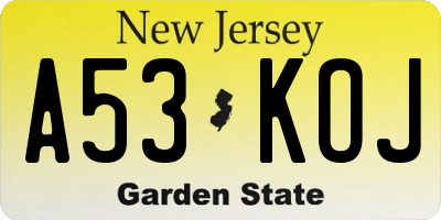 NJ license plate A53KOJ