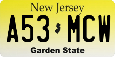 NJ license plate A53MCW