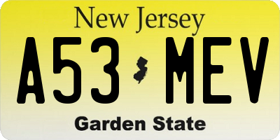 NJ license plate A53MEV
