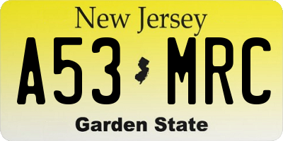 NJ license plate A53MRC