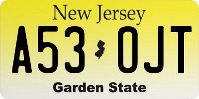 NJ license plate A53OJT