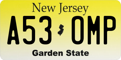 NJ license plate A53OMP