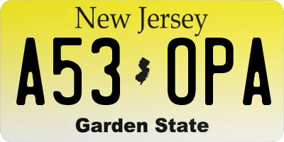 NJ license plate A53OPA