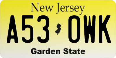 NJ license plate A53OWK